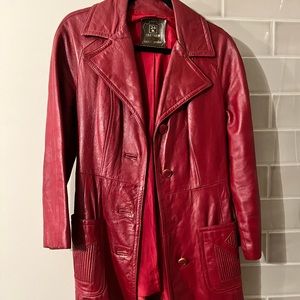 Vintage burgundy red leather trench size L (10-12)